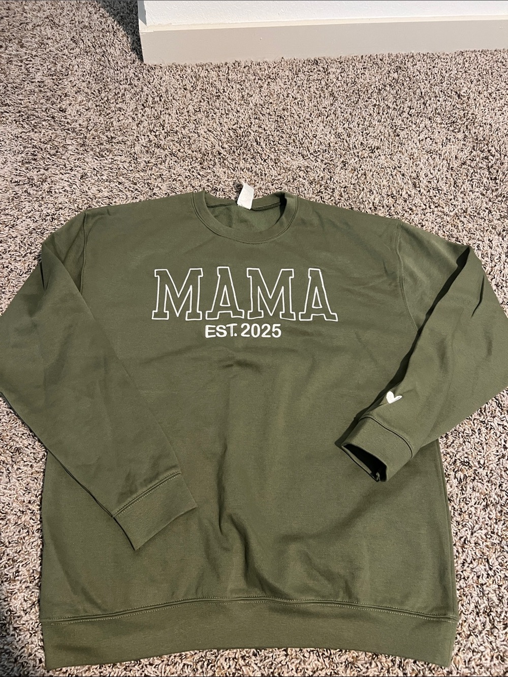 Olive Green "MAMA EST. 2025" Crewneck Sweatshirt